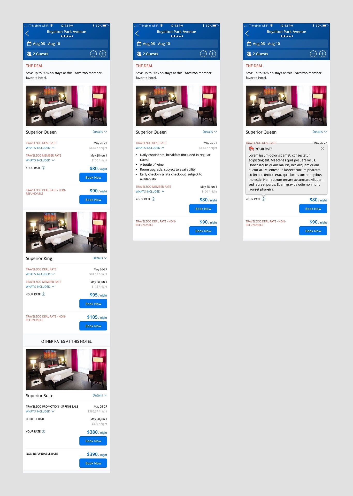 Hotel rooms-and-rates UI design (final) mobile app