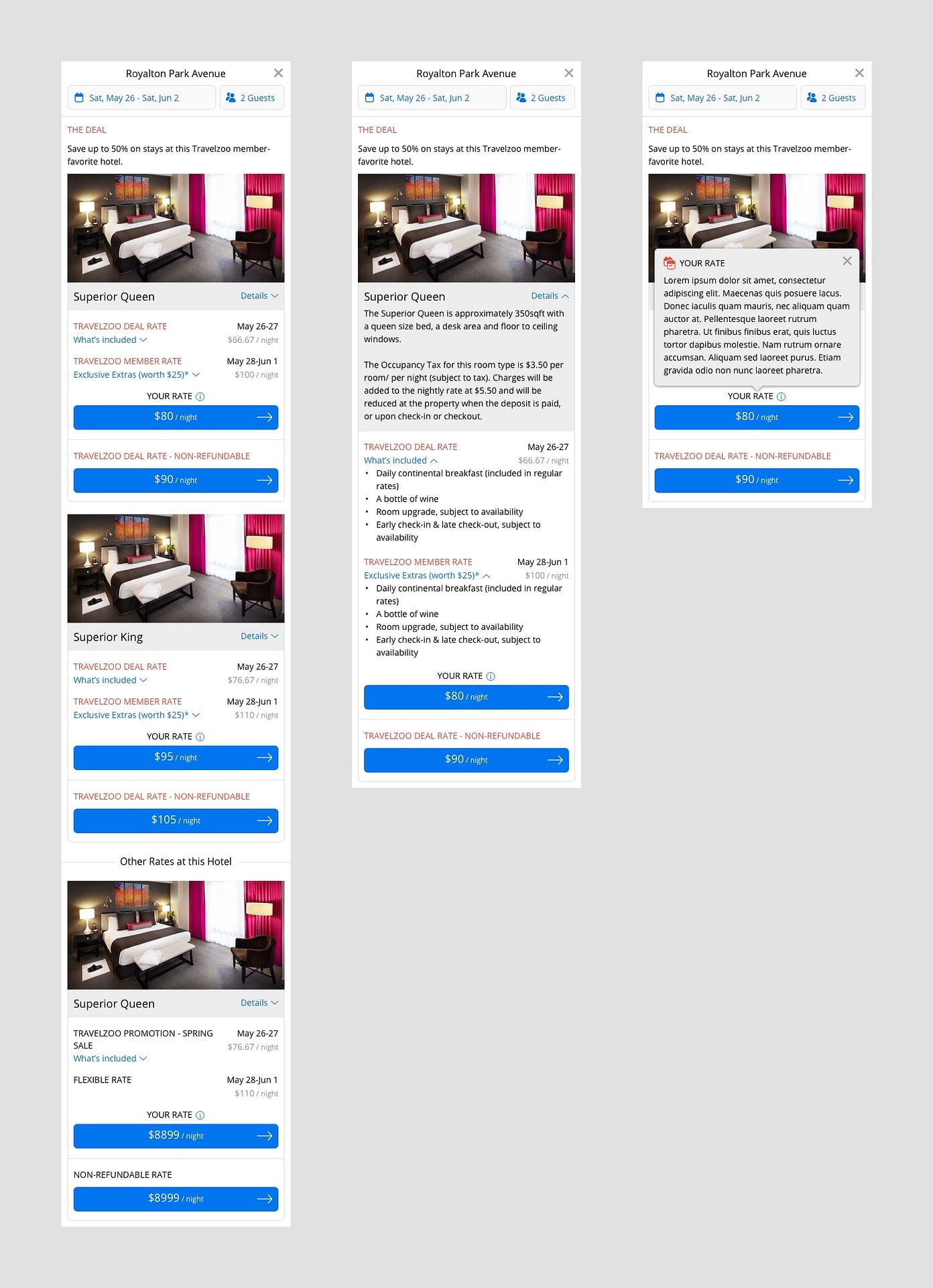 Hotel rooms-and-rates UI design (final) mobile web