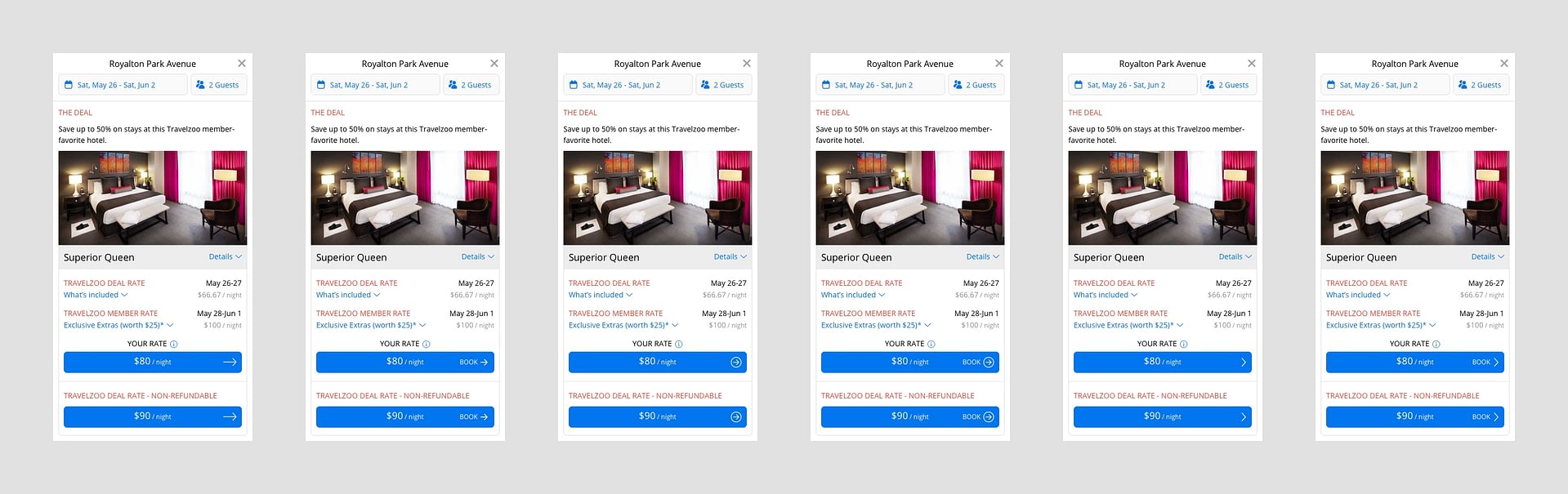 Hotel rooms-and-rates UI designs (round 4)
