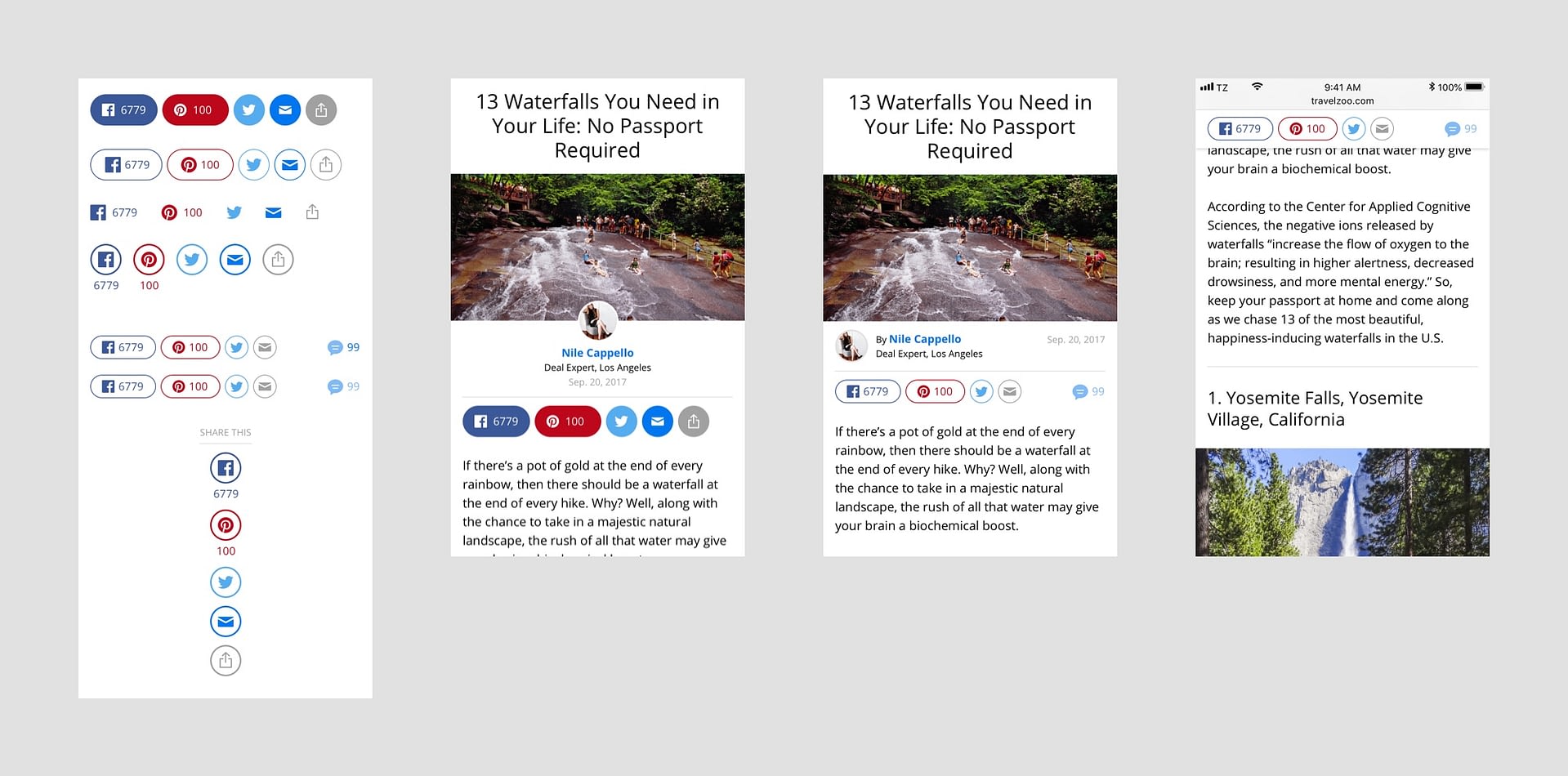 Article share bar design iterations